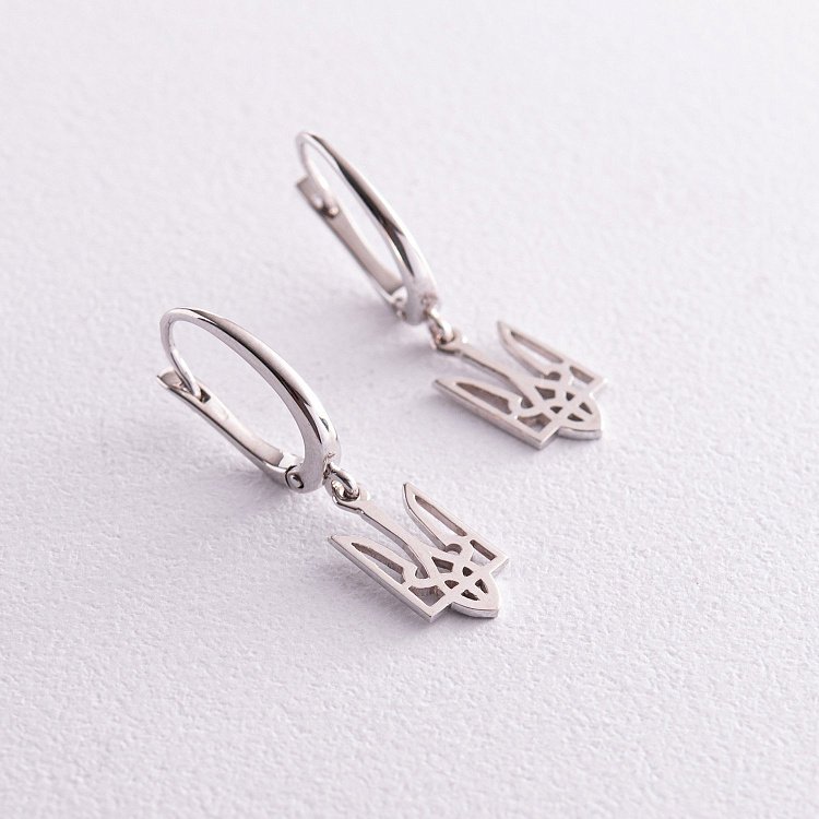 Серьги "Герб Украины - Тризуб" в белом золоте с08029 от ювелирного магазина Оникс