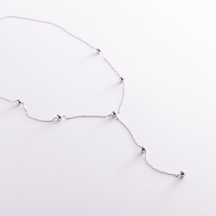 Колье - галстук "Шарики" в белом золоте (2 в 1)  кол02231 от ювелирного магазина Оникс - 2