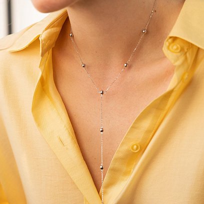 Кольє - краватка 2 в 1 "Кульки" у білому золоті кол02065 №11