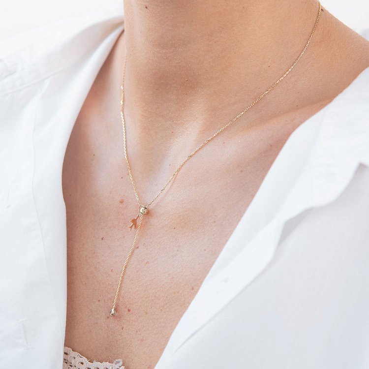 Кольє "Ластівка" в жовтому золоті (фіаніт) кол01859 від ювелірного магазину Онікс - 5