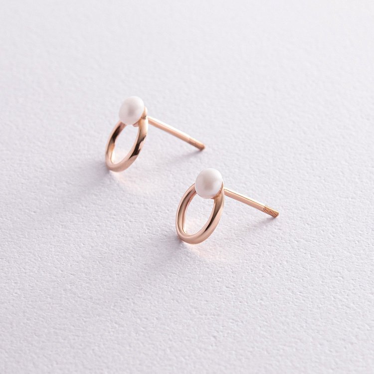 Серьги - пусеты "Круговорот" с жемчугом (красное золото) с08229 от ювелирного магазина Оникс - 2