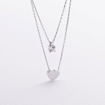 Колье "Сердце" с фианитом (белое золото) кол02567