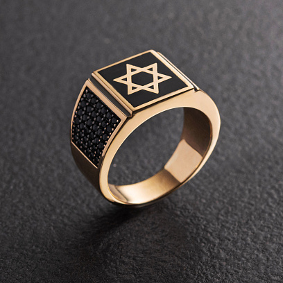 Чоловіча золота печатка "Зірка Давида" (фіаніти, емаль) к06979 №2