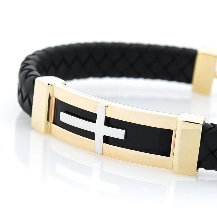 Каучуковый браслет с золотой застежкой и ониксом б03207 от ювелирного магазина Оникс - 1