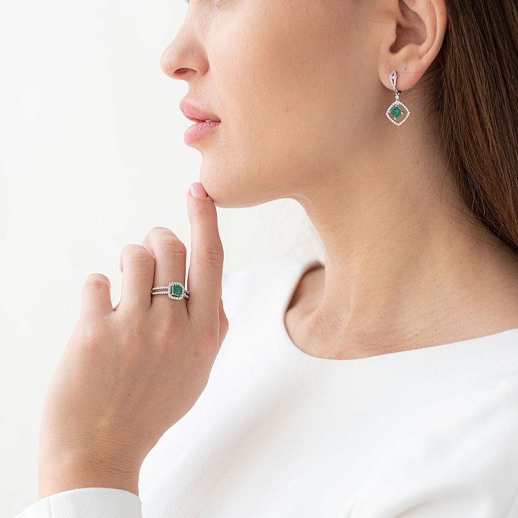 Золота каблучка з діамантами і смарагдом к399cha від ювелірного магазину Онікс - 1