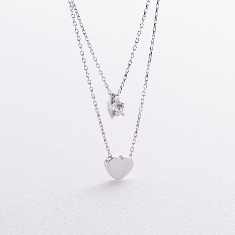 Колье "Сердце" с фианитом (белое золото) кол02567 от ювелирного магазина Оникс
