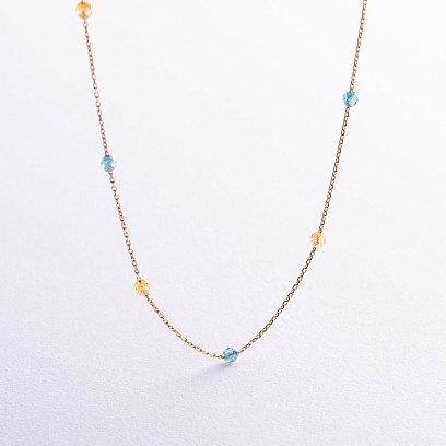 Кольє "Вільна" у жовтому золоті (блакитні та жовті фіаніти) кол02246