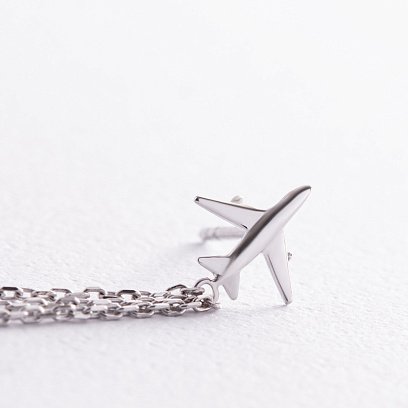 Сережка - каффа "Літак" у білому золоті з ланцюжками с08387 №2
