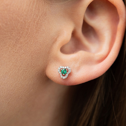 Золотые серьги - пусеты "Клевер" (бриллианты, изумруды) сб0633ca №6