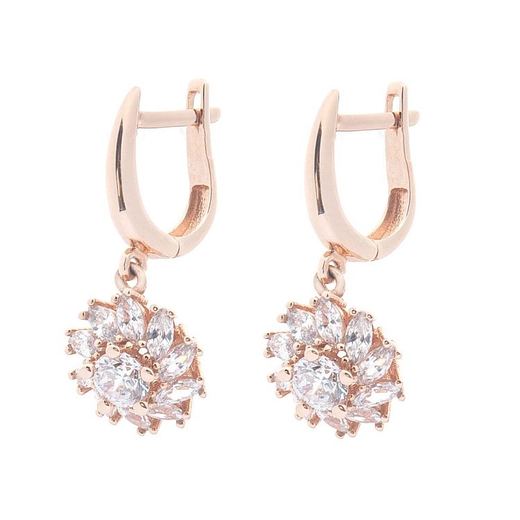 Золотые серьги "Цветок" (фианиты) с04462 от ювелирного магазина Оникс - 1