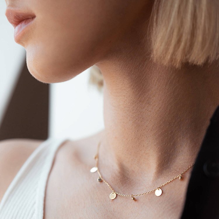 Колье "Монетки" в желтом золоте (фианиты) кол02233 от ювелирного магазина Оникс - 3