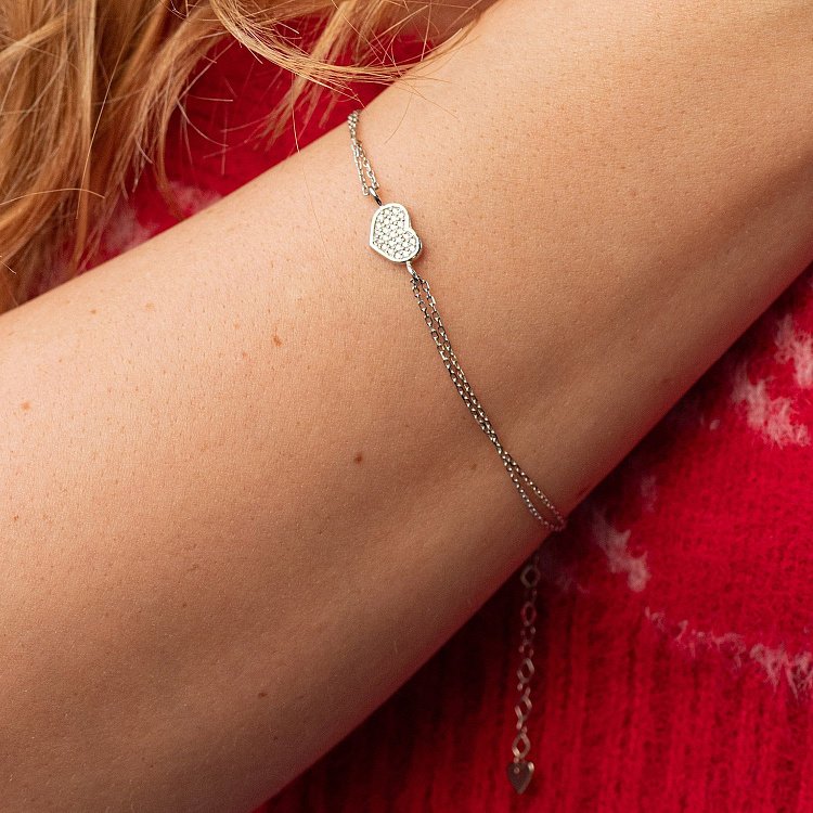 Браслет "Сердечко" з діамантами (біле золото) бб0048м від ювелірного магазину Онікс - 1