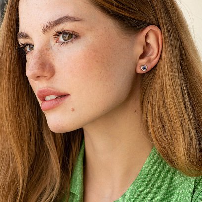 Золотые серьги - пусеты "Сердечки" (сапфиры, бриллианты) сб0508ca №4