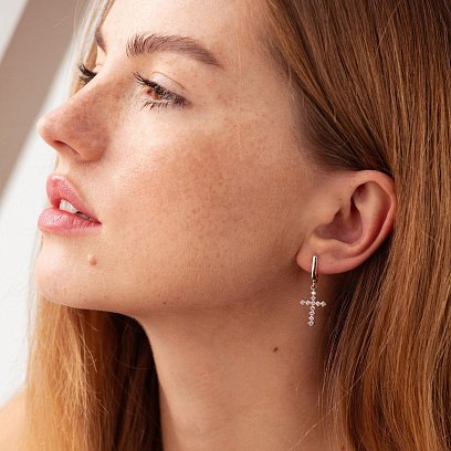 Золотые сережки "Крестики" с фианитами с02439 №2