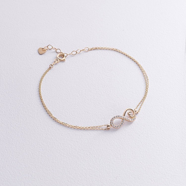 Браслет "Нескінченність" у жовтому золоті (фіаніти) б05307 від ювелірного магазину Онікс - 2