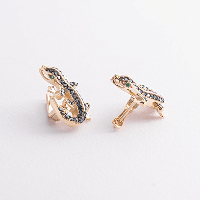 Сережки "Ящірки" у жовтому золоті (фіаніти) с09462 №2