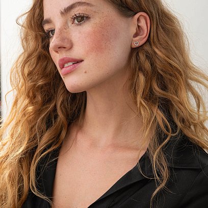 Золотые серьги - пусеты "Сердечки" с бриллиантами 327081121 №4