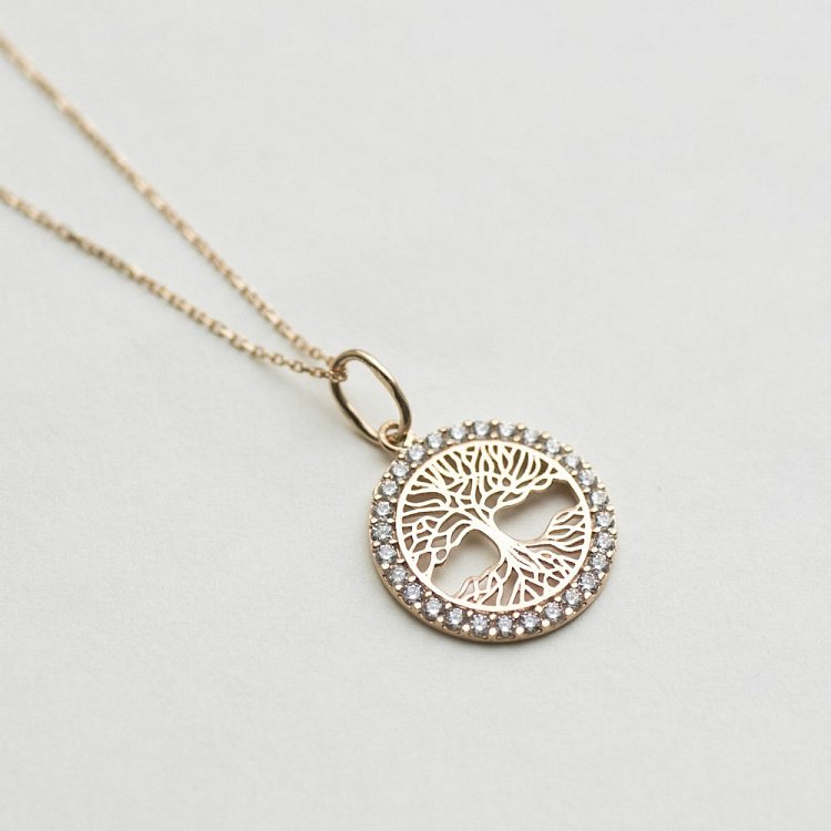 Золотое колье "Древо жизни" с фианитами кол01122 от ювелирного магазина Оникс - 4