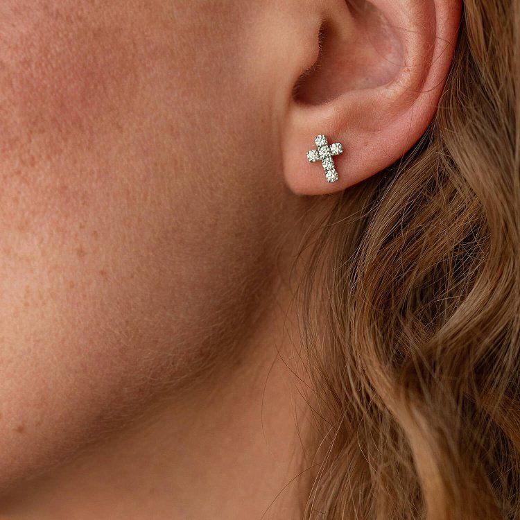 Золоті сережки - пусети "Хрестики" з діамантами 322821121 від ювелірного магазину Онікс - 3