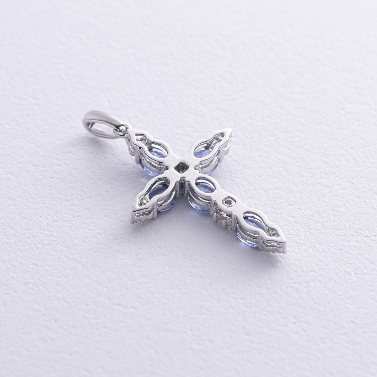 ?Золотий хрестик із синіми сапфірами і діамантами пб0327gm від ювелірного магазину Онікс - 2