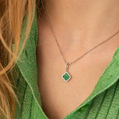 Золотий кулон "Конюшина" зі смарагдами та діамантами пб0319cha №2