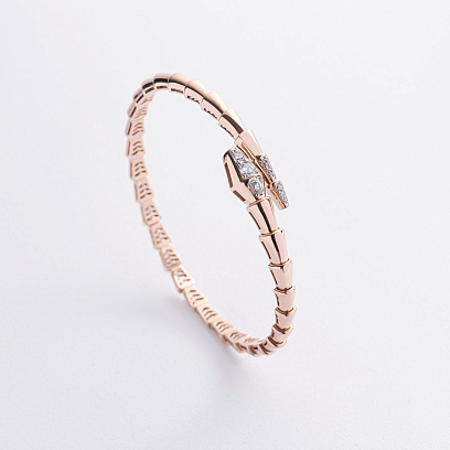 Жорсткий браслет "Змія" у червоному золоті (фіаніти) б05750