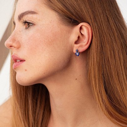 Серебряные серьги - пусеты "Сердечки" с гидротерм. сапфирами 2512/1р-HSPH №2