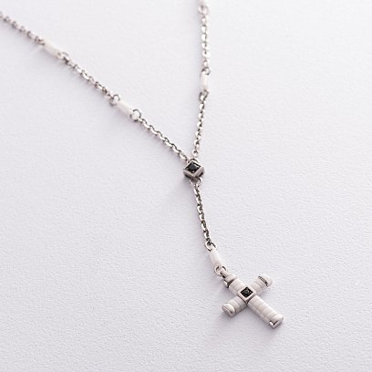 Мужское колье "Крест" из серебра и белой керамики ZANCAN EXC367-B №3
