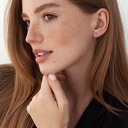 Сережки-пусети "Трикутники" (біле золото) с06979 №4