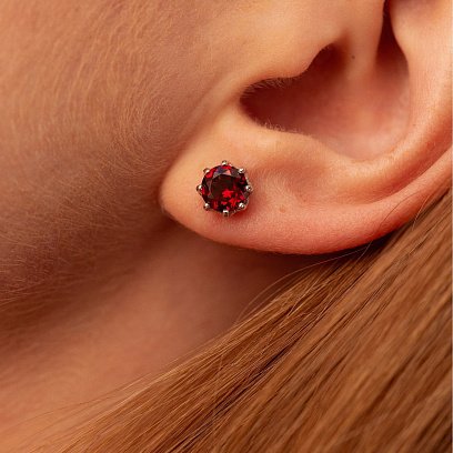 Золотые серьги - пусеты (пироп) с06672 №4