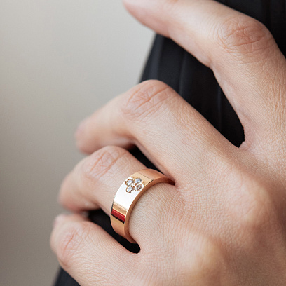 Каблучка "Конюшина" в червоному золоті (фіаніти) к08361 №4