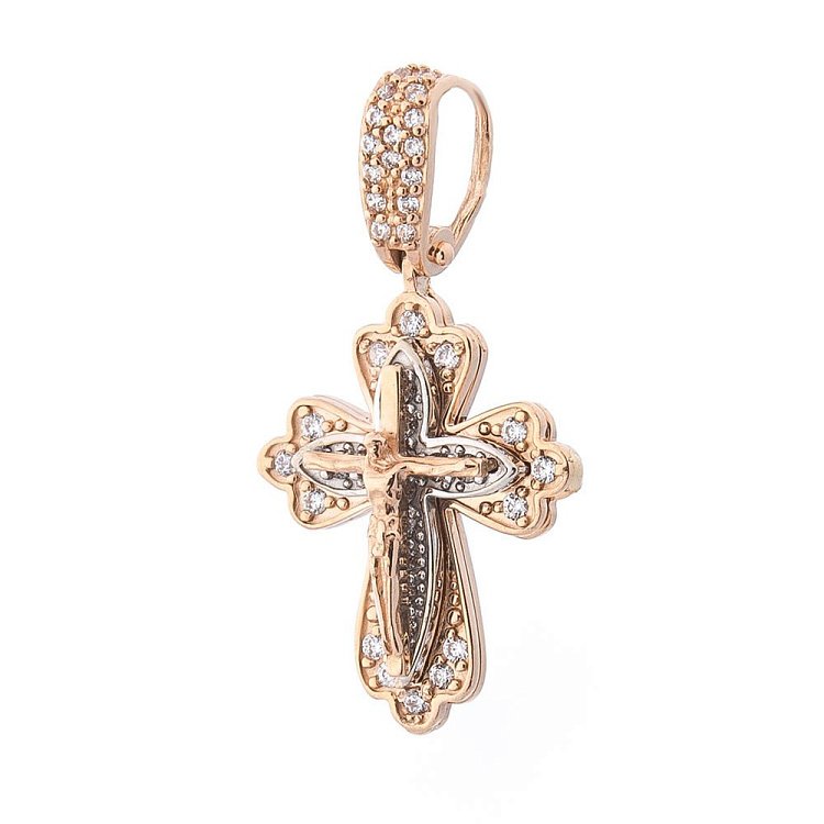 Золотой крестик с фианитами 540106 от ювелирного магазина Оникс