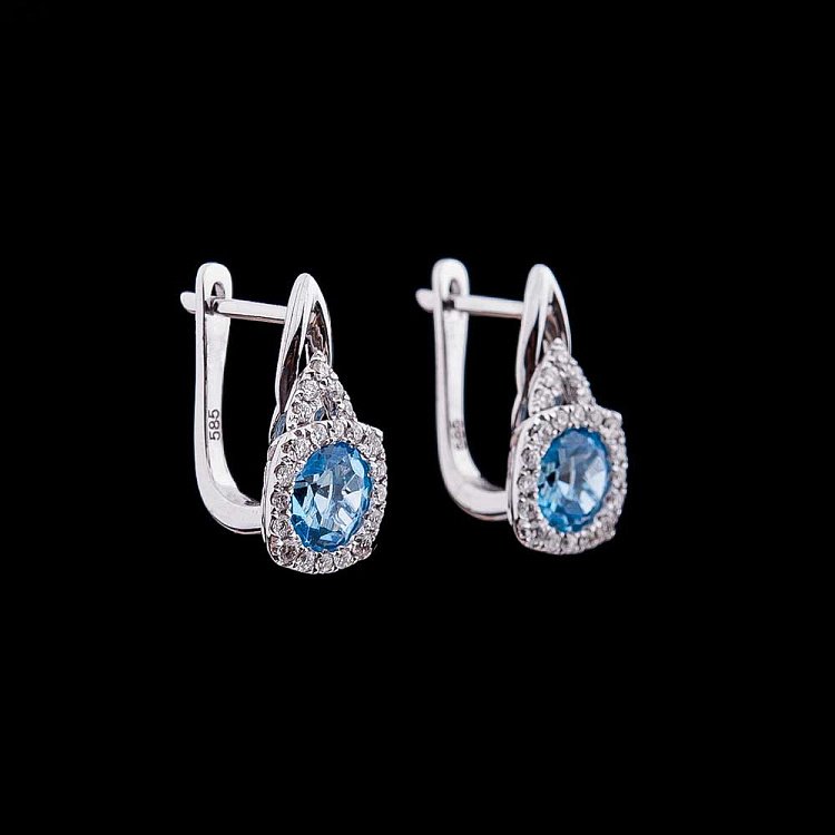 Золотые серьги с голубым топазом и бриллиантами с342А1 от ювелирного магазина Оникс