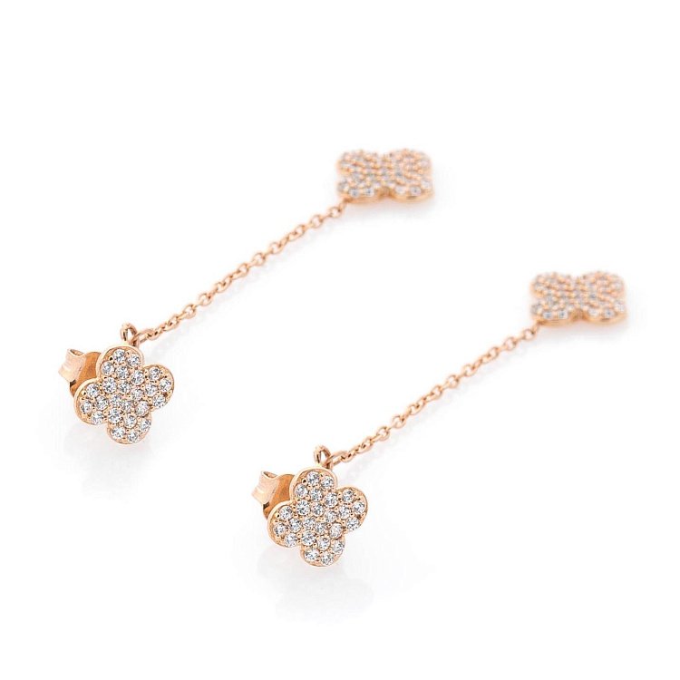 Золотые серьги "Клевер" с фианитами с05573 от ювелирного магазина Оникс