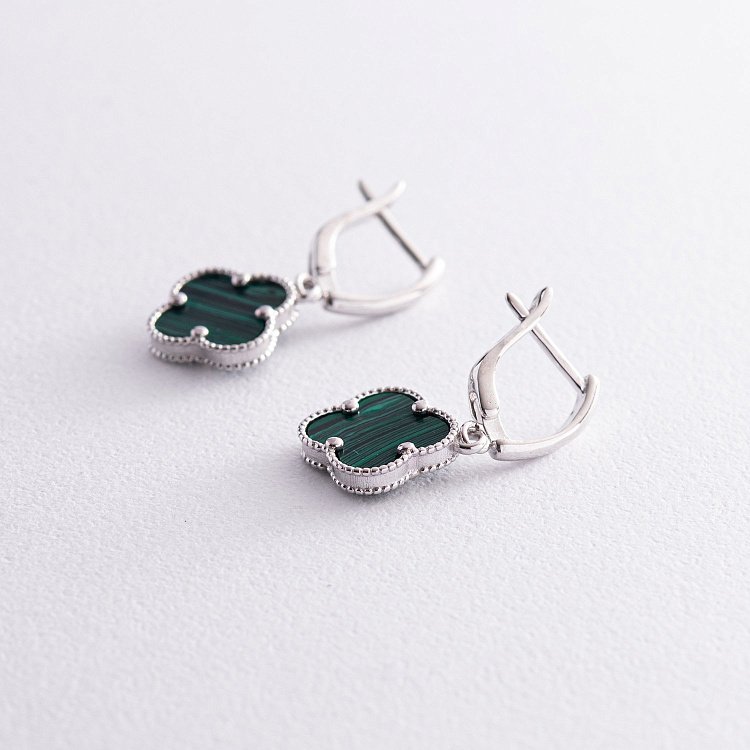 Срібні сережки "Конюшина" (малахіт) 122840 від ювелірного магазину Онікс - 2