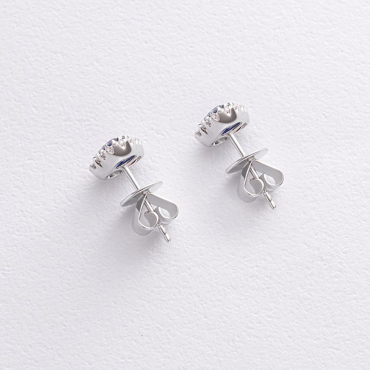 Золотые серьги - пусеты "Сердечки" с бриллиантами и сапфирами сб0590lg от ювелирного магазина Оникс - 2