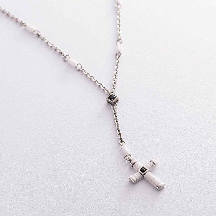 Мужское колье "Крест" из серебра и белой керамики ZANCAN EXC367-B от ювелирного магазина Оникс - 2