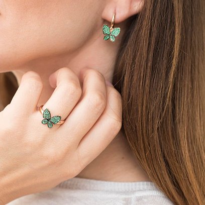 Золоті сережки "Метелики" (фіаніт) с05458 №3