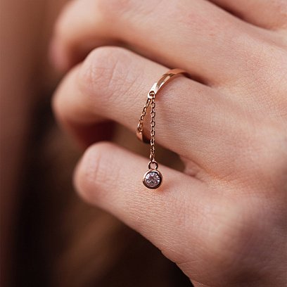 Золота каблучка з підвіскою (фіаніт) к06996 №2