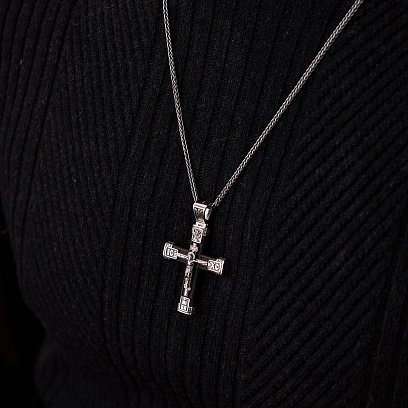 Серебряный крест "Распятие. Спаси и Сохрани" с эбеновым деревом 981 №6