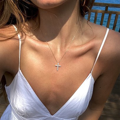 Кольє "Хрестик" в жовтому золоті (фіаніти) кол01816 №2