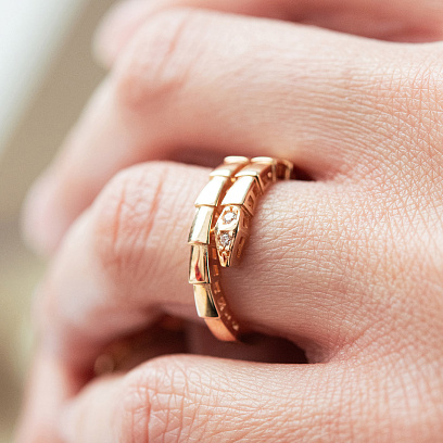 Кольцо "Змея" в красном золоте (фианиты) к08302 №2