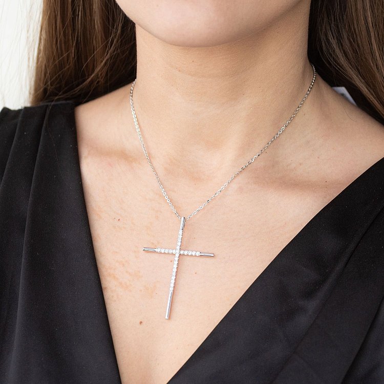 Золотий хрест з діамантами п542 від ювелірного магазину Онікс - 1