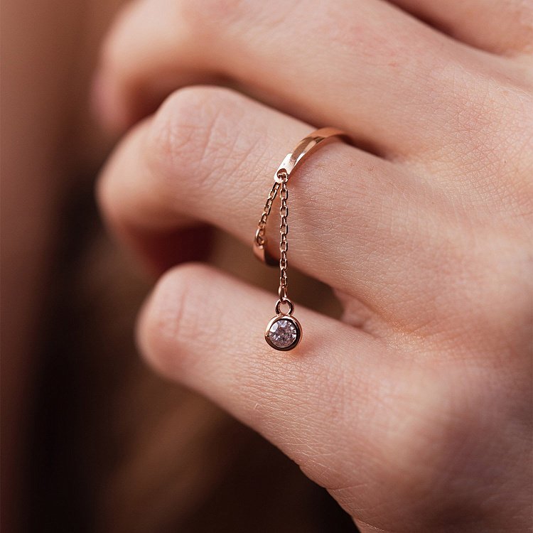 Золота каблучка з підвіскою (фіаніт) к06996 від ювелірного магазину Онікс - 1