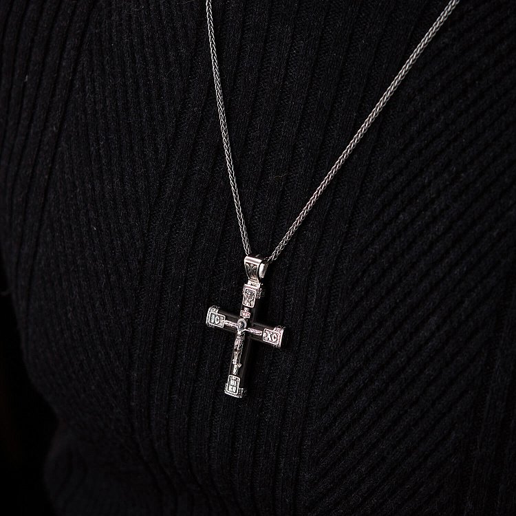 Серебряный крест "Распятие. Спаси и Сохрани" с эбеновым деревом 981 от ювелирного магазина Оникс - 5