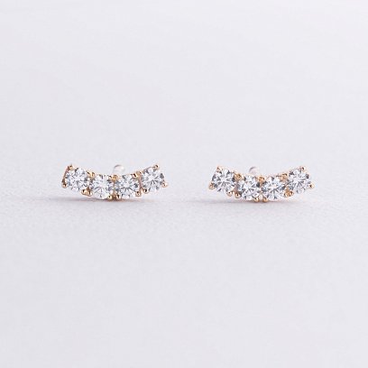 Серьги - пусеты "Lora" с фианитами (желтое золото) с09098