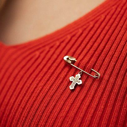 Золота шпилька з хрестиком (фіаніти) зак00319 №2
