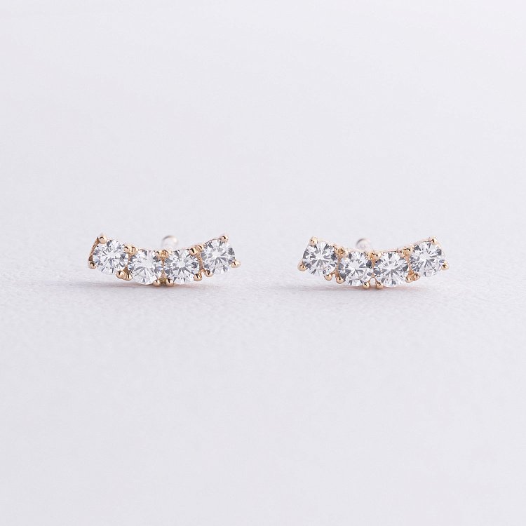 Серьги - пусеты "Lora" с фианитами (желтое золото) с09098 от ювелирного магазина Оникс