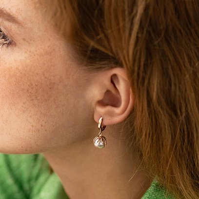 Серьги в красном золоте (культ. пресн. жемчуг) с08583 №3