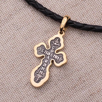 Серебряный крестик "Распятие. Спаси и Сохрани" 131970 №4